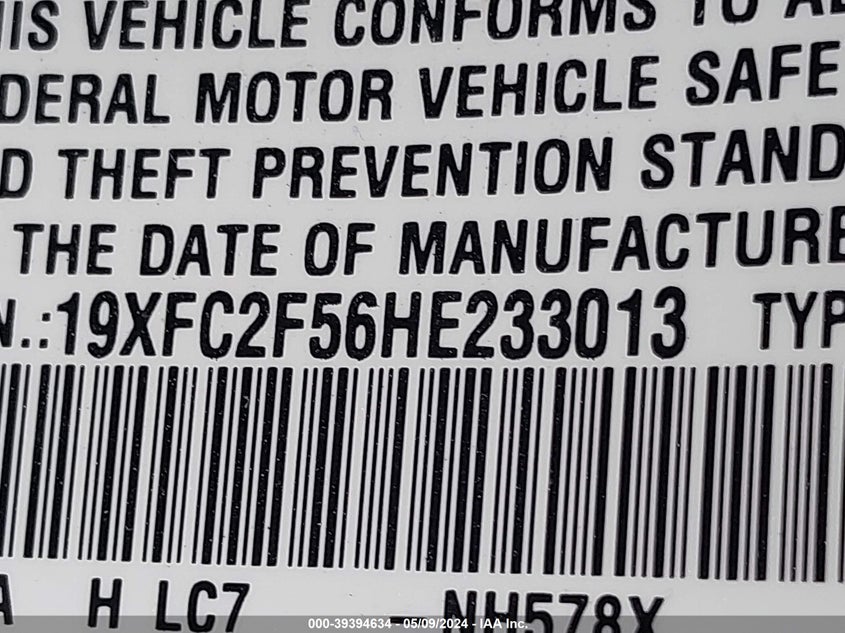 VIN 19XFC2F56HE233013 2017 HONDA CIVIC LX