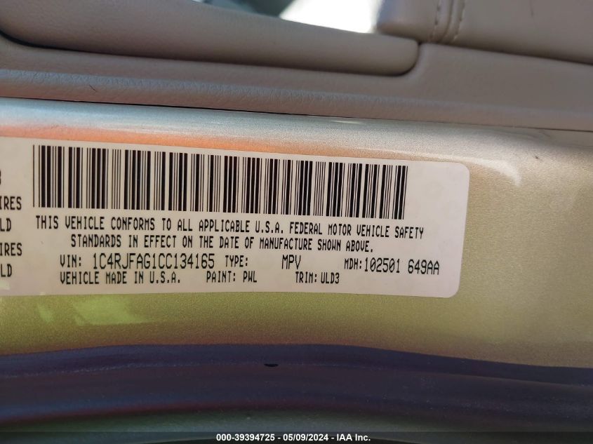 2012 Jeep Grand Cherokee Laredo VIN: 1C4RJFAG1CC134165 Lot: 39394725