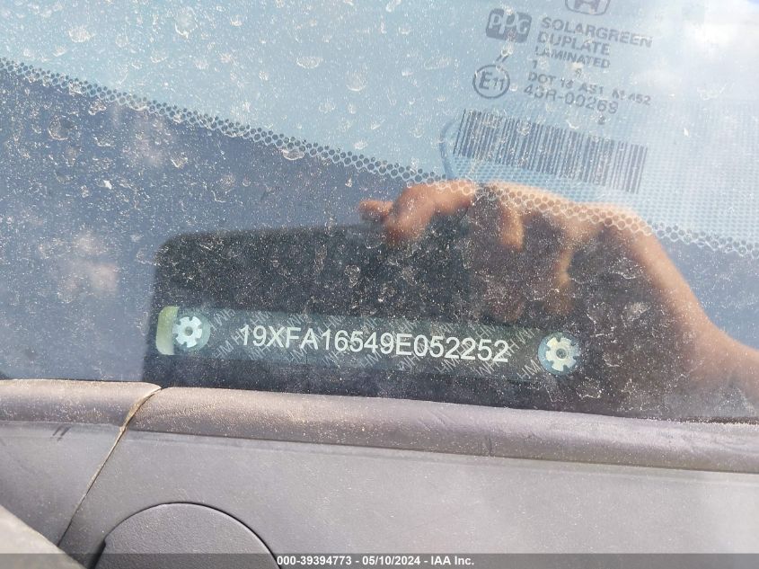 2009 Honda Civic Lx VIN: 19XFA16549E052252 Lot: 39394773