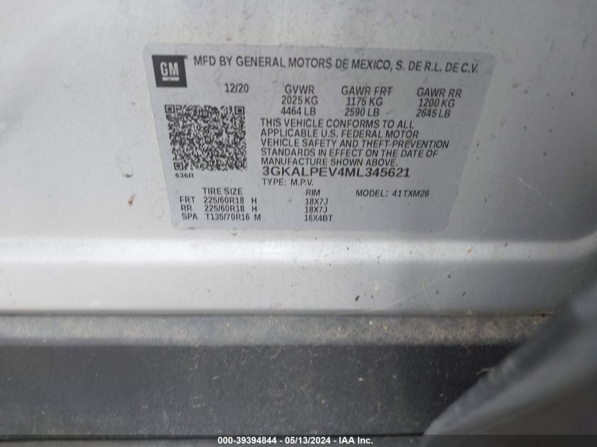 2021 GMC Terrain Fwd Slt VIN: 3GKALPEV4ML345621 Lot: 39394844