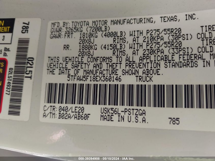 2014 TOYOTA TUNDRA PLATINUM 5.7L V8 - 5TFAW5F18EX360146