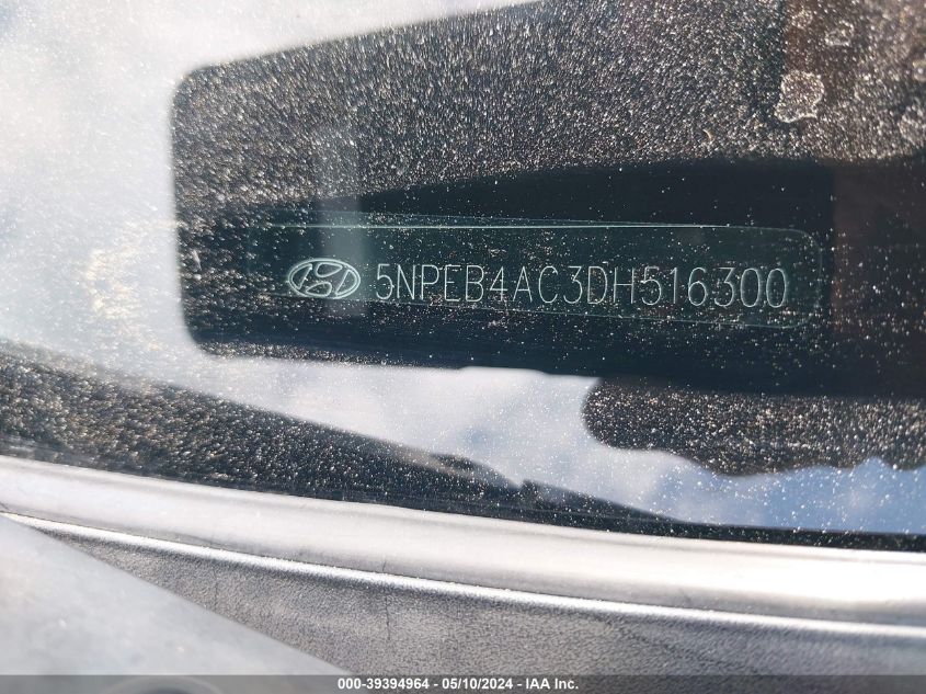2013 Hyundai Sonata Gls VIN: 5NPEB4AC3DH516300 Lot: 39394964