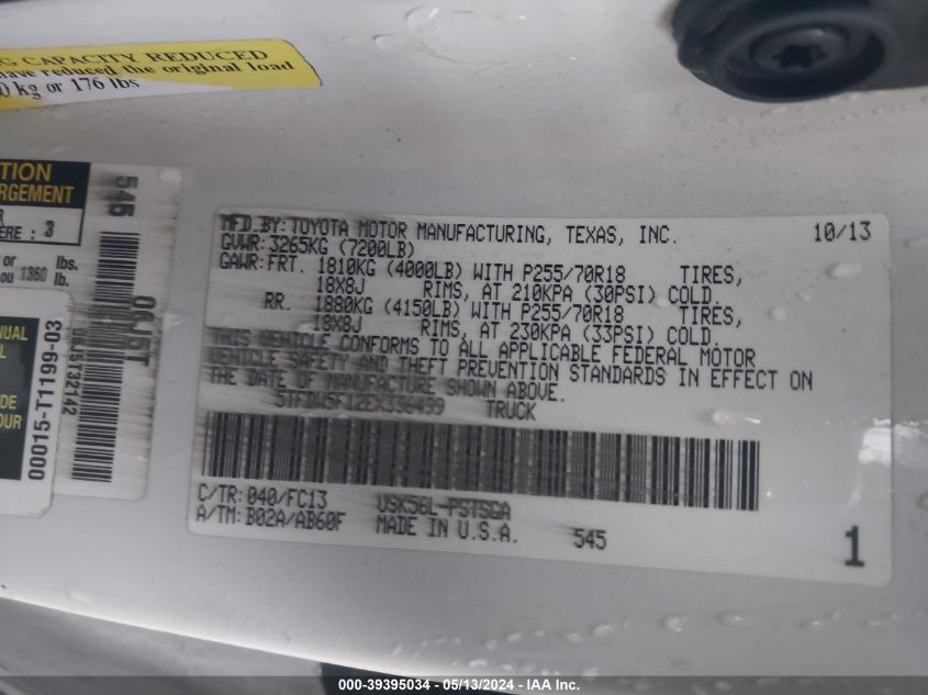 2014 Toyota Tundra Sr5 5.7L V8 VIN: 5TFDW5F12EX336499 Lot: 39395034