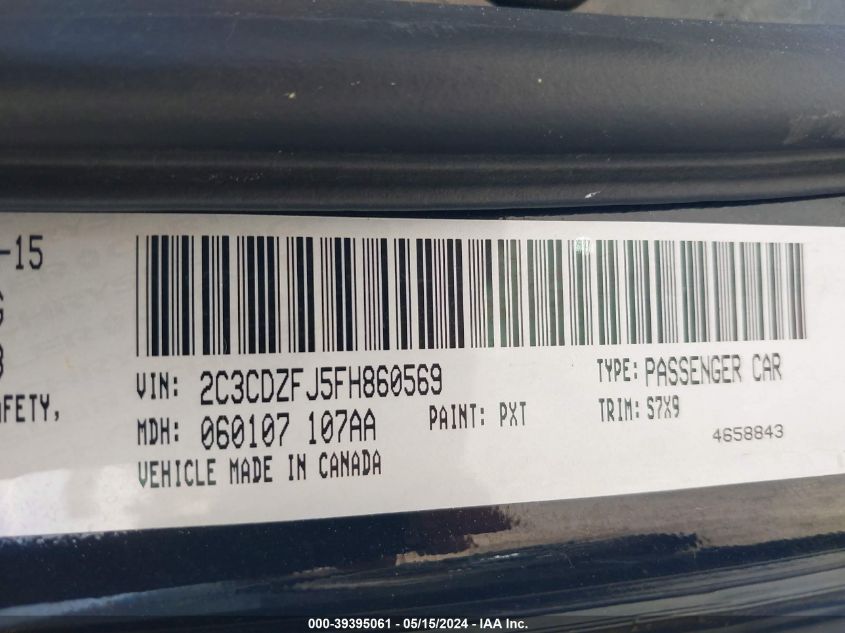 2015 Dodge Challenger R/T Scat Pack VIN: 2C3CDZFJ5FH860569 Lot: 39395061