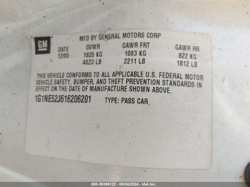 2001 Chevrolet Malibu Ls VIN: 1G1NE52J616206201 Lot: 39395122