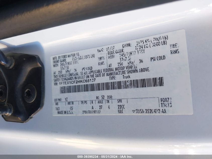 2017 FORD F-150 XL - 1FTEX1CF2HKC65137
