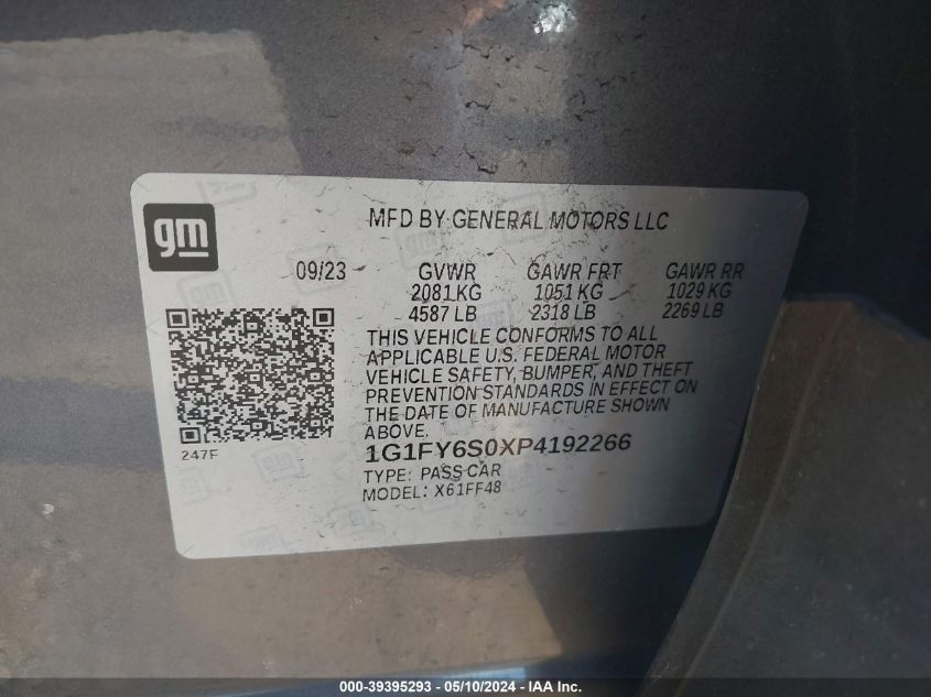 2023 Chevrolet Bolt Euv Fwd Lt VIN: 1G1FY6S0XP4192266 Lot: 39395293