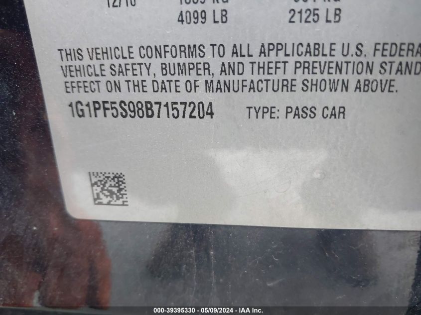 2011 Chevrolet Cruze 1Lt VIN: 1G1PF5S98B7157204 Lot: 39395330