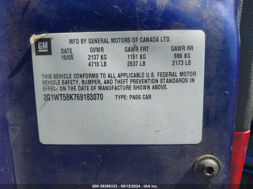 2G1WT58K769183070 2006 Chevrolet Impala Lt