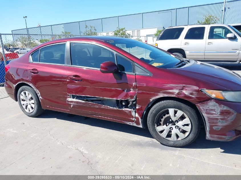 2012 Honda Civic Lx VIN: 19XFB2F58CE368277 Lot: 39395533