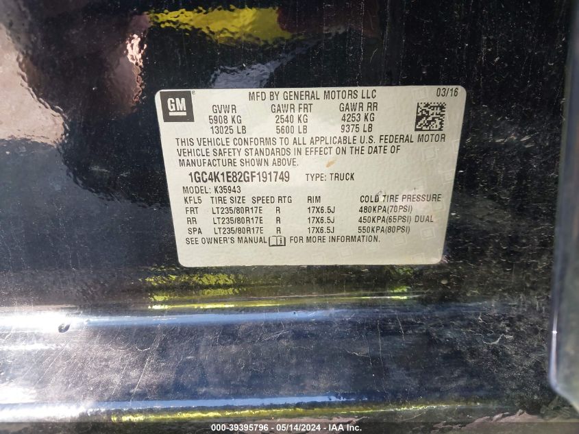 2016 Chevrolet Silverado 3500Hd High Country VIN: 1GC4K1E82GF191749 Lot: 39395796