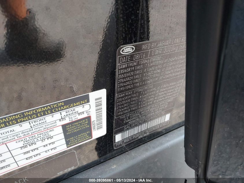 2016 Land Rover Range Rover Sport 3.0L V6 Turbocharged Diesel Hse Td6 VIN: SALWR2KF1GA662079 Lot: 39395861