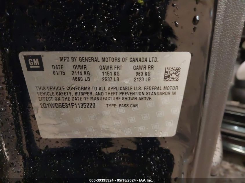 2015 Chevrolet Impala Limited Police VIN: 2G1WD5E31F1135220 Lot: 39395924