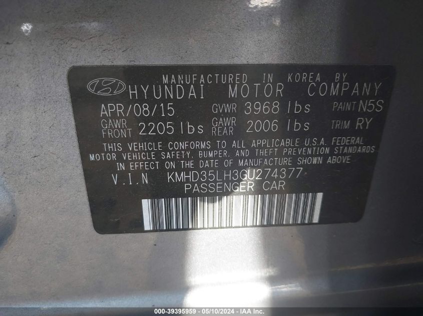 2016 HYUNDAI ELANTRA GT - KMHD35LH3GU274377