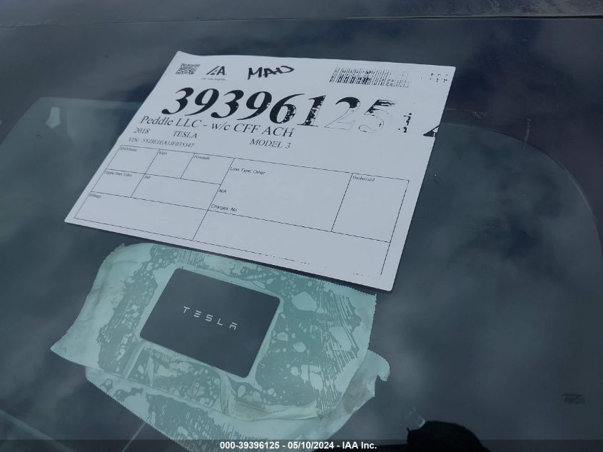 2018 Tesla Model 3 Long Range/Mid Range VIN: 5YJ3E1EA1JF035347 Lot: 39396125