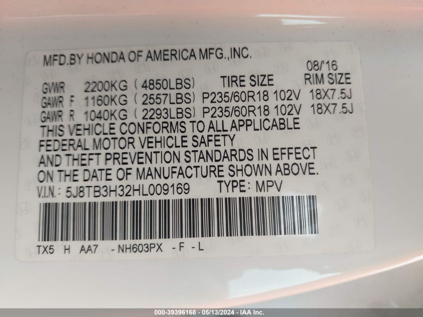 5J8TB3H32HL009169 2017 Acura Rdx Acurawatch Plus Package