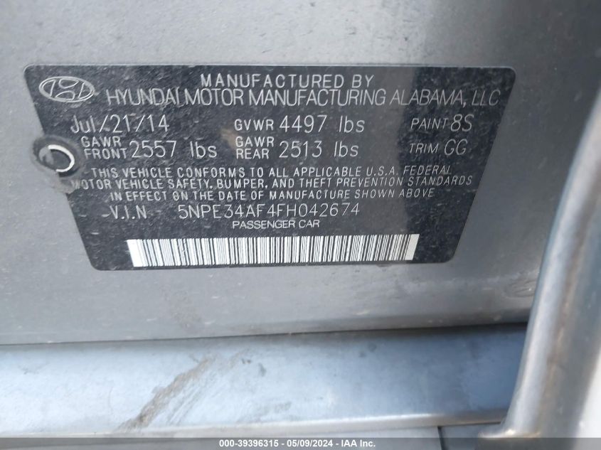 2015 HYUNDAI SONATA SPORT - 5NPE34AF4FH042674