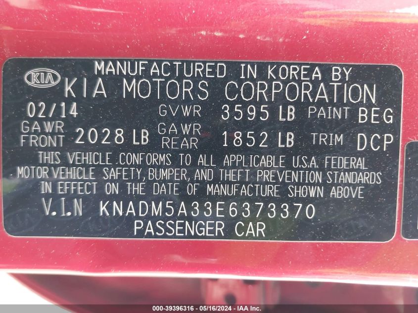 2014 KIA RIO LX - KNADM5A33E6373370