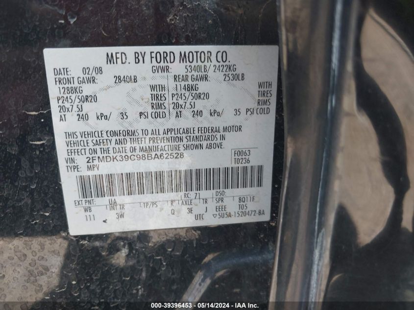 2FMDK39C98BA62528 2008 Ford Edge Limited