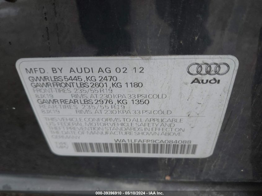 2012 Audi Q5 2.0T Premium VIN: WA1LFAFP9CA084088 Lot: 39396910