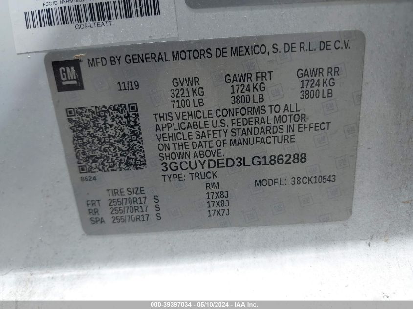 2020 CHEVROLET SILVERADO 1500 4WD  SHORT BED LT - 3GCUYDED3LG186288