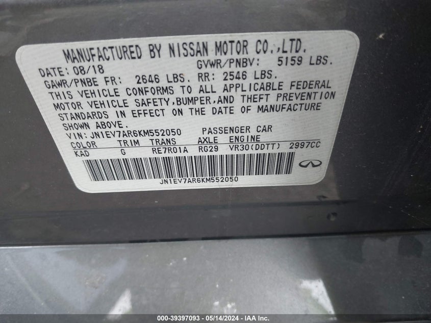 2019 INFINITI Q50 LUXE/SPORT/SIGNATURE EDIT - JN1EV7AR6KM552050