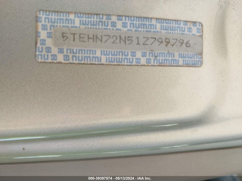 2001 Toyota Tacoma Base V6 VIN: 5TEHN72N51Z799796 Lot: 39397574