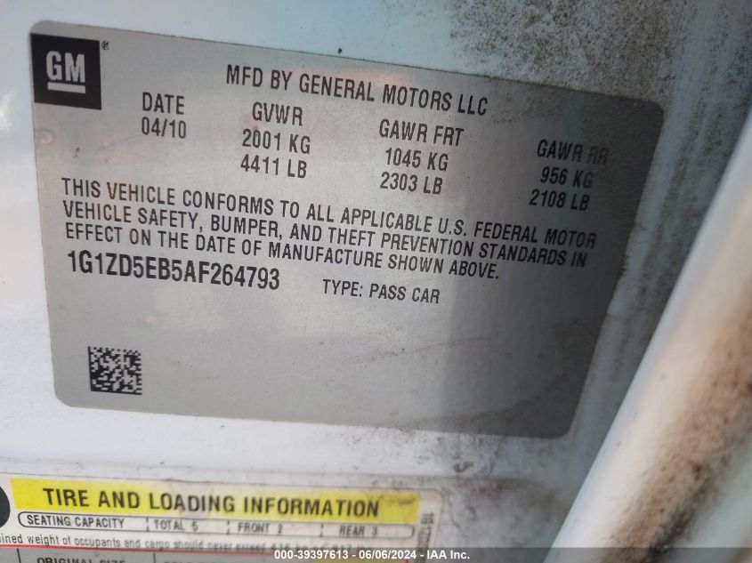 2010 Chevrolet Malibu Lt VIN: 1G1ZD5EB5AF264793 Lot: 39397613