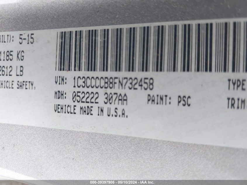 2015 Chrysler 200 C VIN: 1C3CCCCB8FN732458 Lot: 39397905