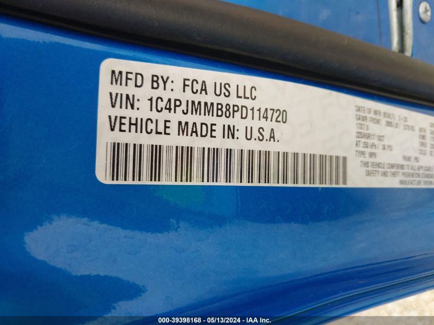 2023 Jeep Cherokee Altitude Lux 4X4 VIN: 1C4PJMMB8PD114720 Lot: 39398168