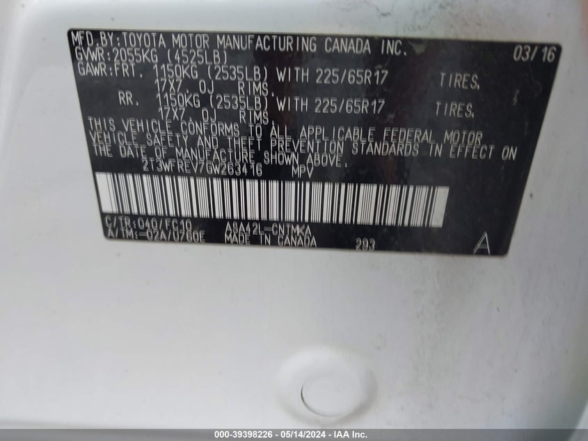 2016 TOYOTA RAV4 XLE - 2T3WFREV7GW263416