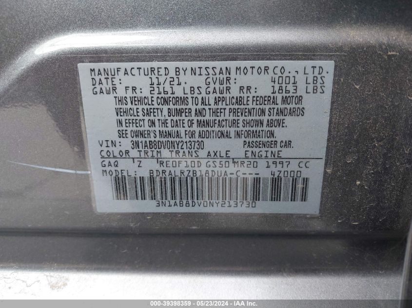 2022 Nissan Sentra Sr Xtronic Cvt VIN: 3N1AB8DV0NY213730 Lot: 39398359