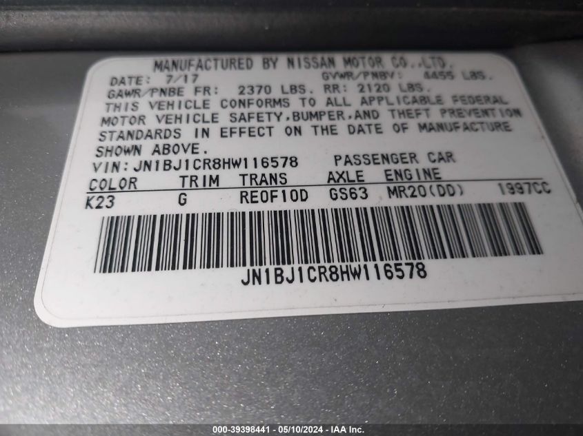 2017 Nissan Rogue Sport Sv VIN: JN1BJ1CR8HW116578 Lot: 39398441
