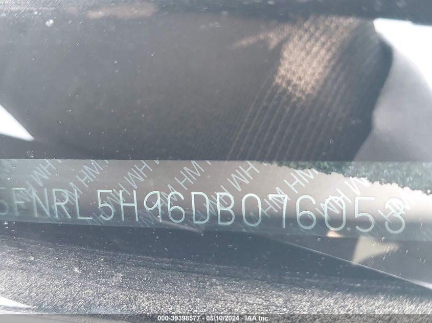 2013 Honda Odyssey Touring/Touring Elite VIN: 5FNRL5H96DB076053 Lot: 39398577