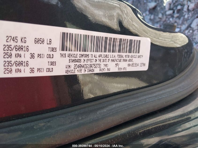 2011 Dodge Grand Caravan Express VIN: 2D4RN4DG1BR752731 Lot: 39398744