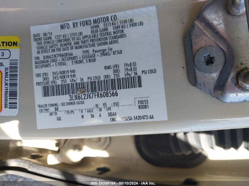 2015 Lincoln Mkz VIN: 3LN6L2JK7FR608566 Lot: 39399184