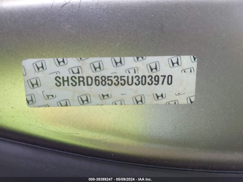 2005 Honda Cr-V Lx VIN: SHSRD68535U303970 Lot: 39399247