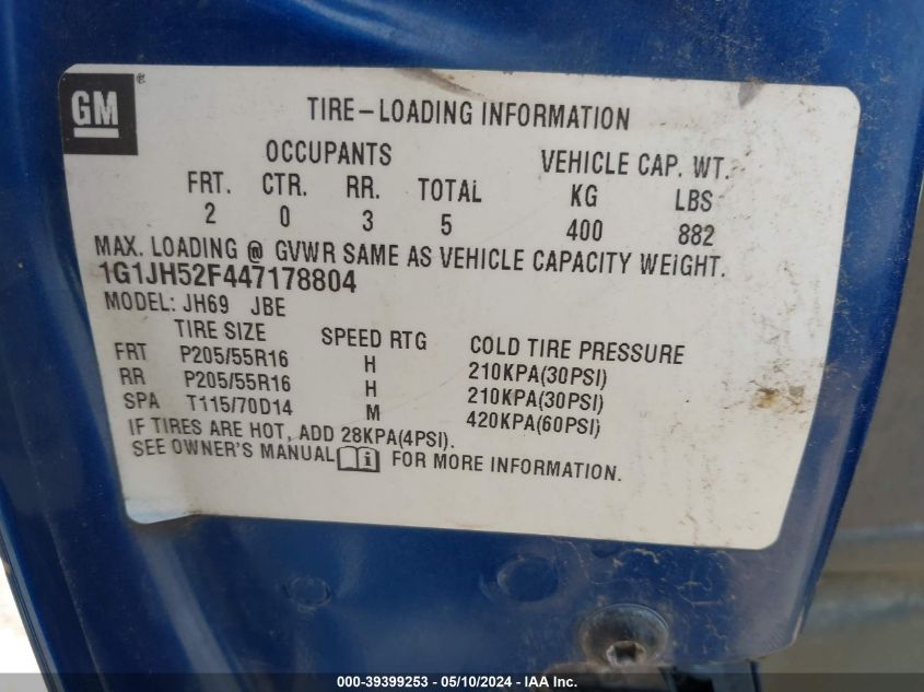 2004 Chevrolet Cavalier Ls Sport VIN: 1G1JH52F447178804 Lot: 39399253