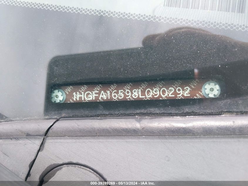 2008 Honda Civic Lx VIN: 1HGFA16598L090292 Lot: 39399269