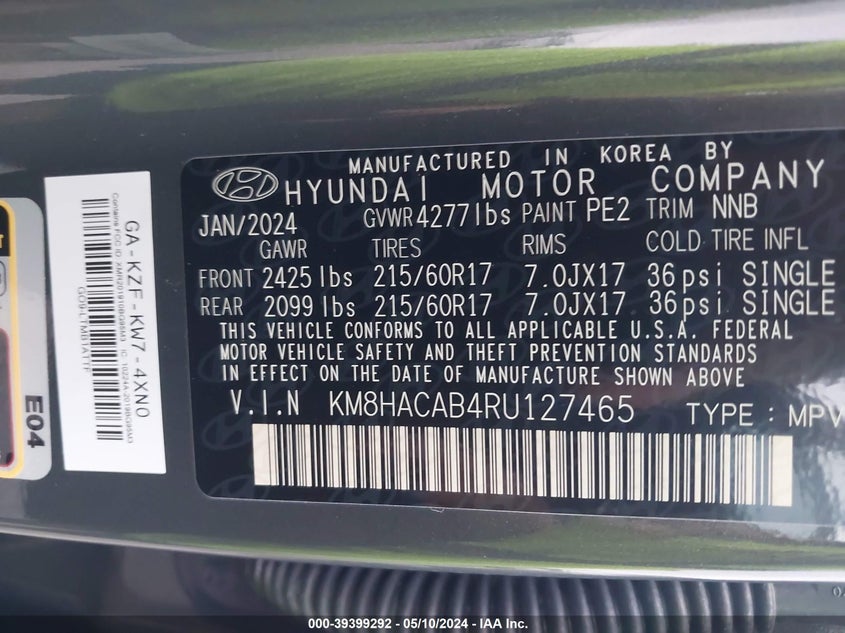 2024 HYUNDAI KONA SE - KM8HACAB4RU127465