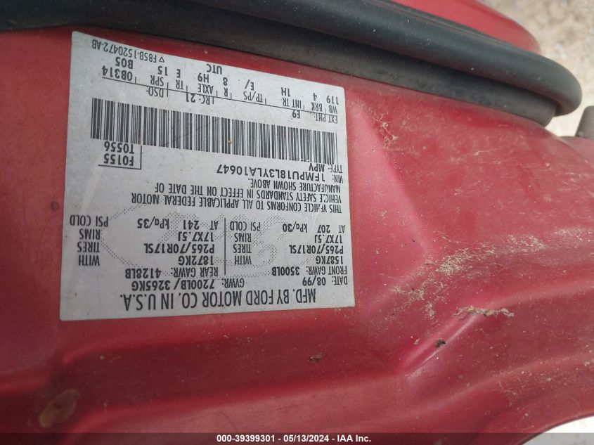 2000 Ford Expedition Eddie Bauer VIN: 1FMPU18L3YLA10647 Lot: 39399301