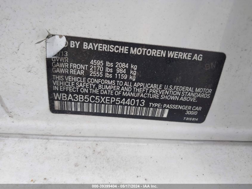 2014 BMW 328 Xi Sulev VIN: WBA3B5C5XEP544013 Lot: 39399404