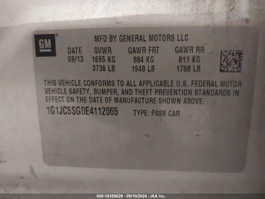2014 CHEVROLET SONIC LT - 1G1JC5SG0E4112065