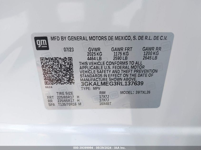 2024 GMC Terrain Fwd Sle VIN: 3GKALMEG3RL137639 Lot: 39399994