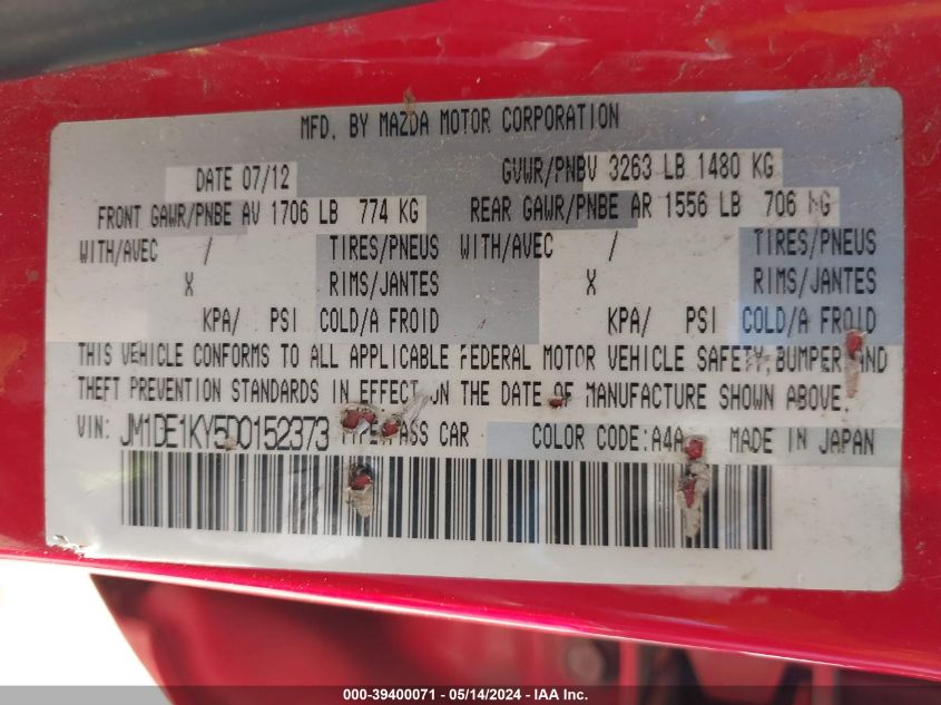 2013 Mazda Mazda2 Sport VIN: JM1DE1KY5D0152373 Lot: 39400071