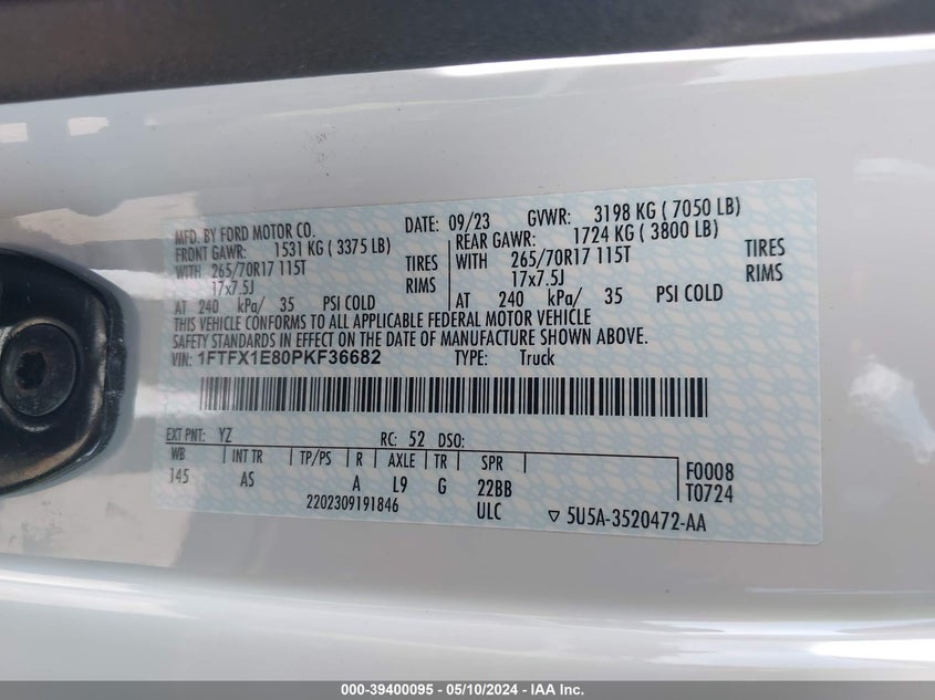 VIN 1FTFX1E80PKF36682 2023 FORD F-150 XL
