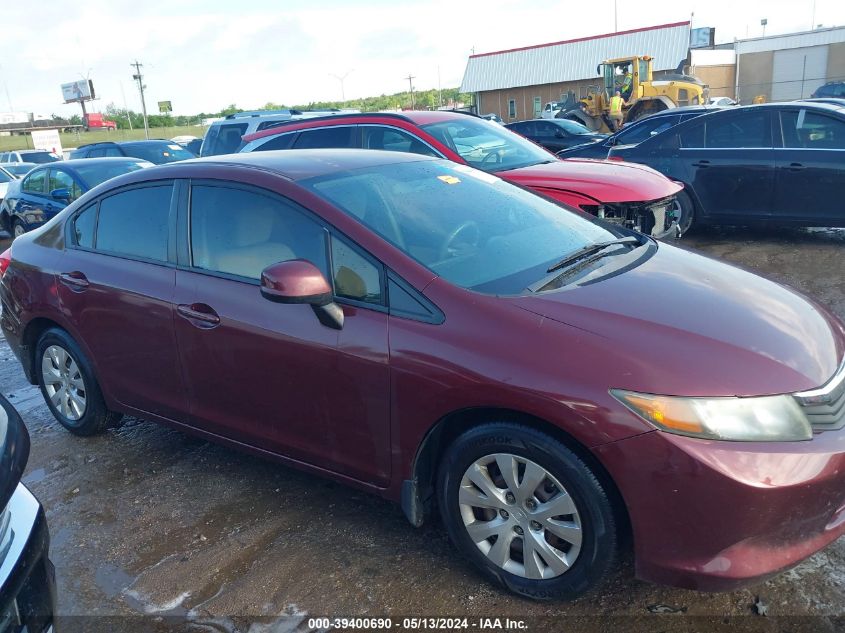 2012 Honda Civic Lx VIN: 2HGFB2F52CH582722 Lot: 39400690