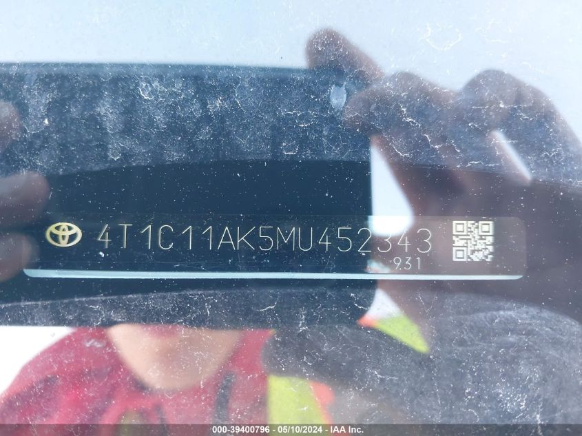 2021 Toyota Camry Le VIN: 4T1C11AK5MU452343 Lot: 39400796