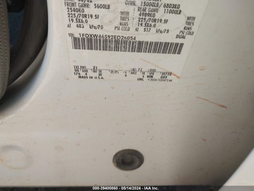 2002 Ford F-450 Lariat/Xl/Xlt VIN: 1FDXW46S92ED26054 Lot: 39400860