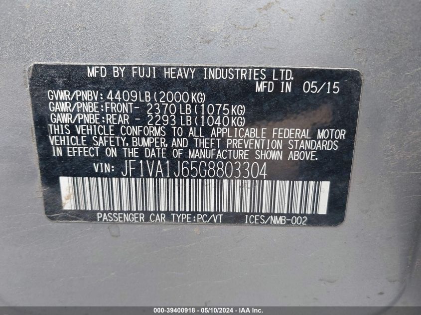 2016 SUBARU WRX LIMITED - JF1VA1J65G8803304